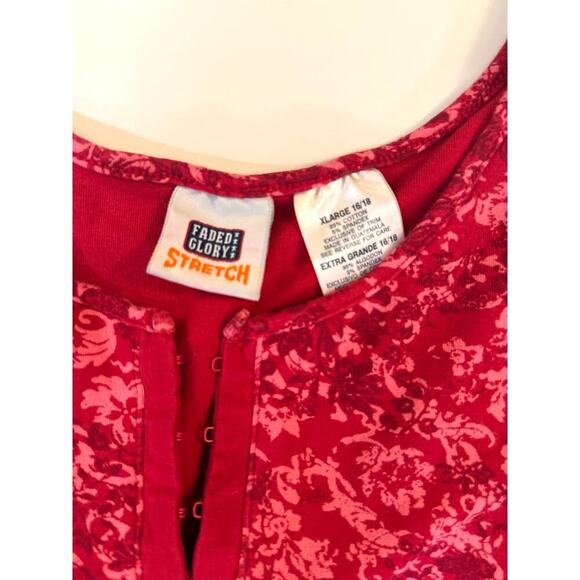 Faded Glory Stretch Tank Top XL 16/18 Red Floral Print Hook Front Y2K Vintage - Picture 2 of 3